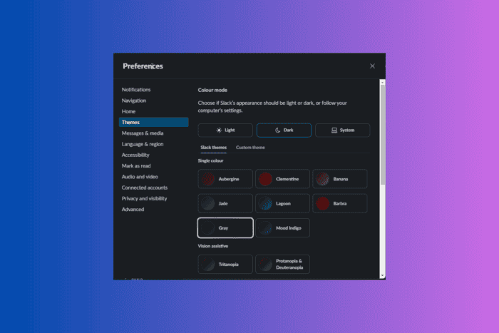Как изменить тему в Slack