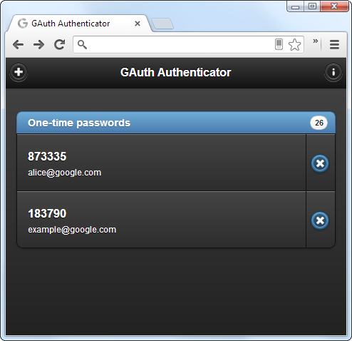 Скриншот расширения Google Authenticator для Chrome