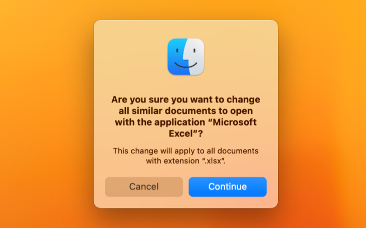 Подтверждение действия 'Change All' и кнопка Continue