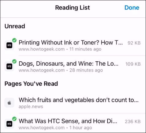 Макет Reading List на iPhone с отметкой офлайн
