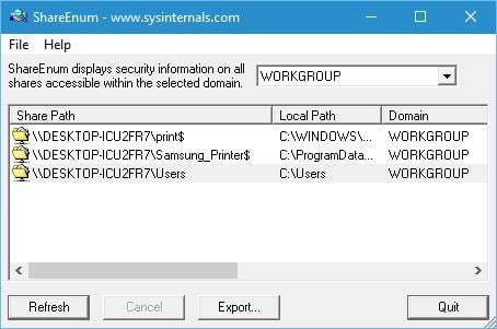 Просмотр общих папок в ShareEnum