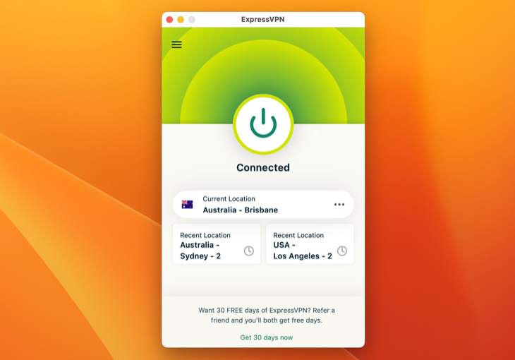 Окно приложения ExpressVPN на macOS