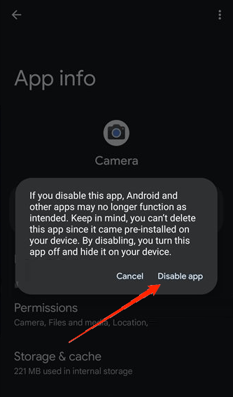 Скриншот: отключение камеры в Android