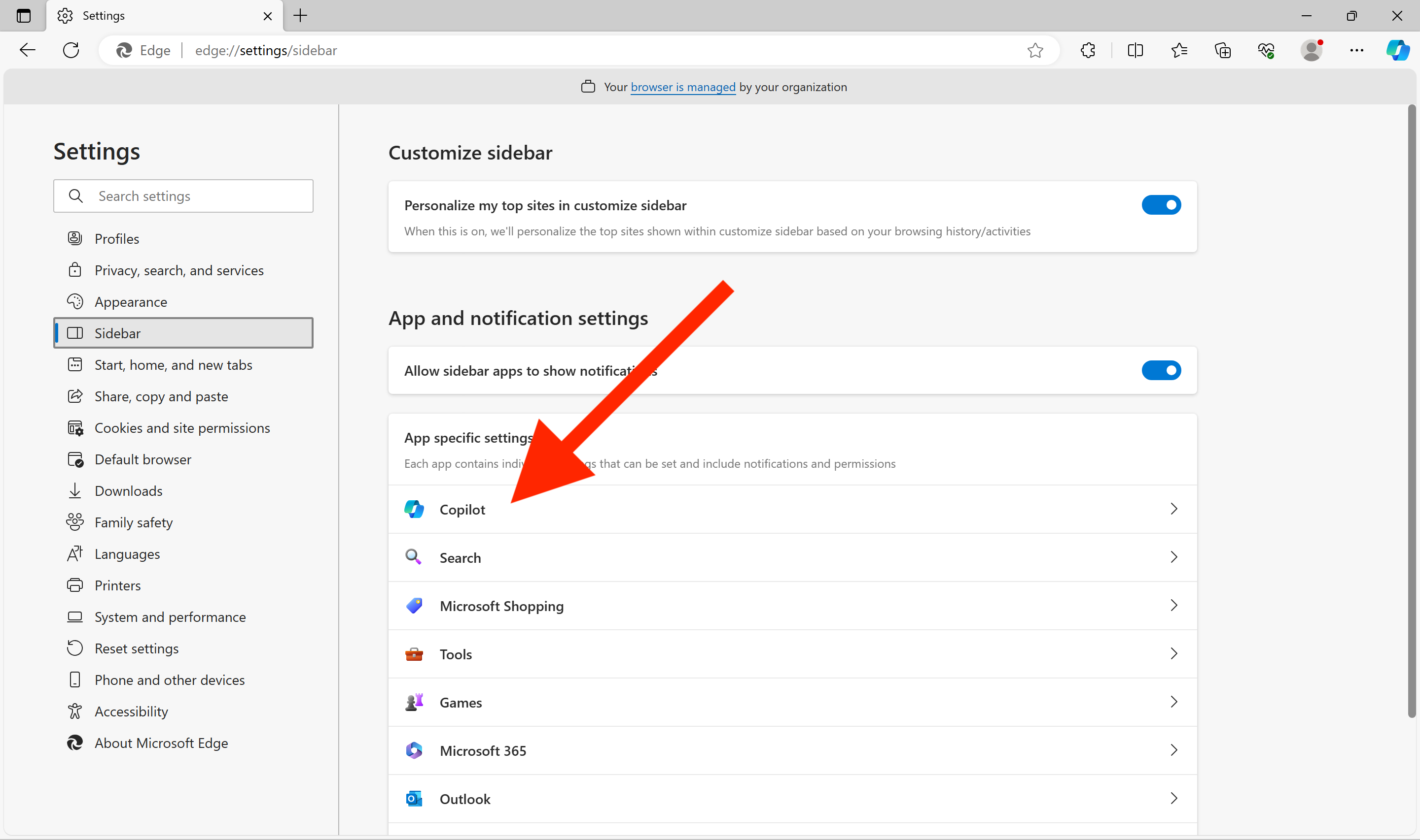 Copilot в настройках Microsoft Edge