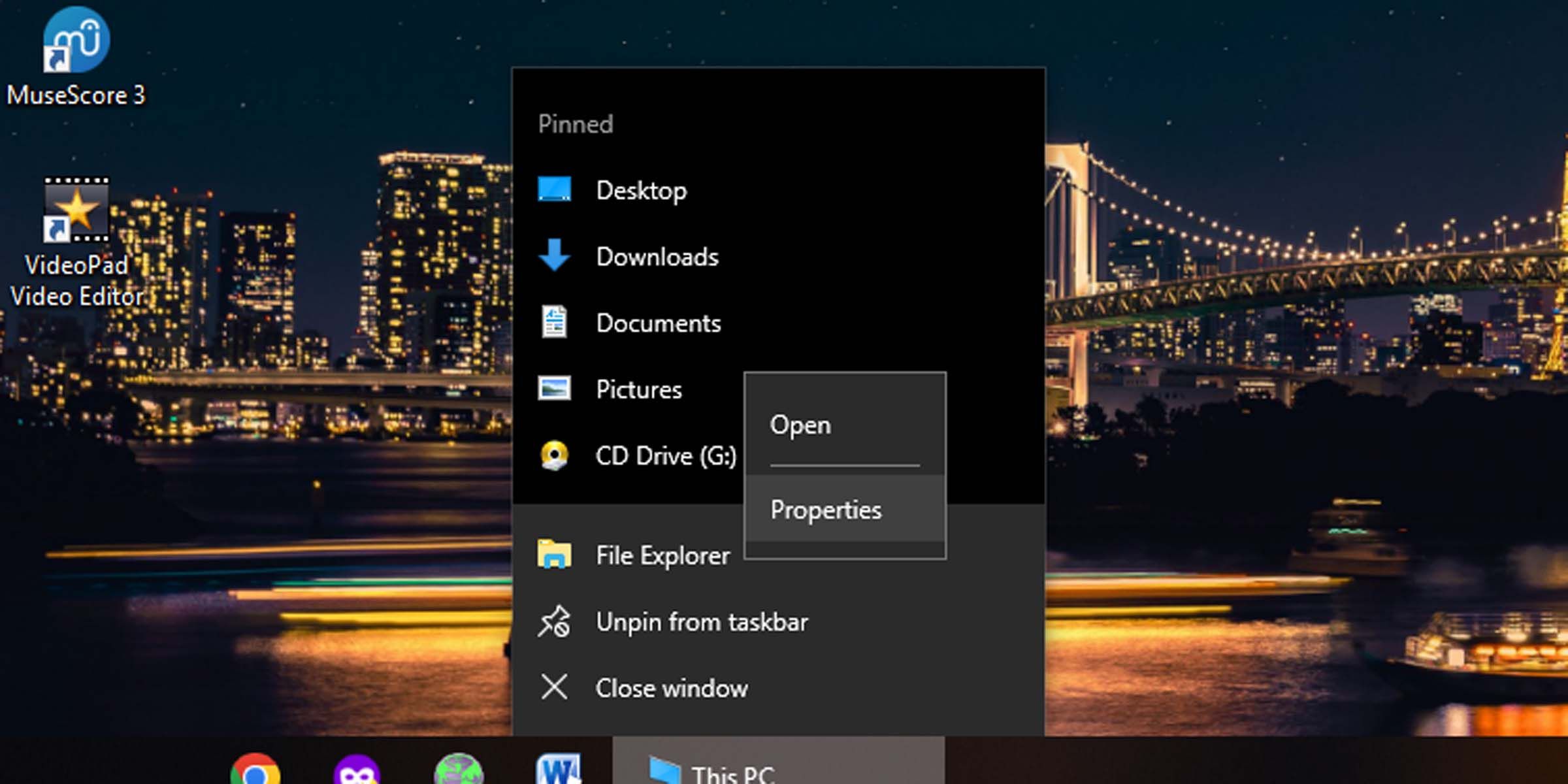 Настройка горячей клавиши через Панель задач