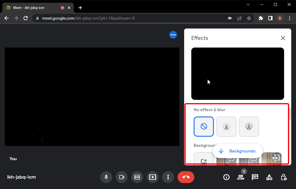 Выбор эффектов и фоновых опций