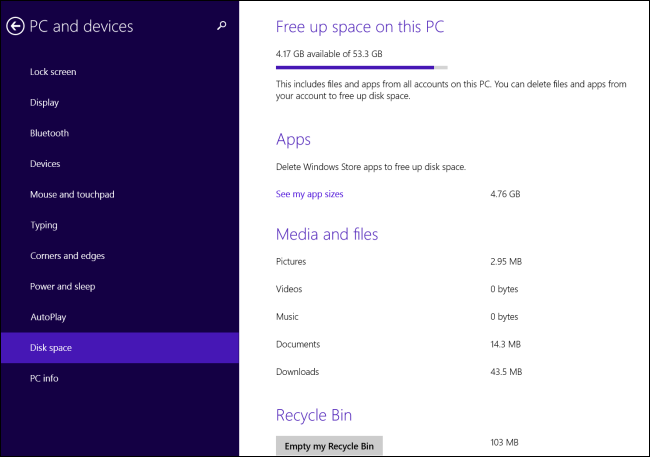Инструмент «Место на диске» в Windows 8.1