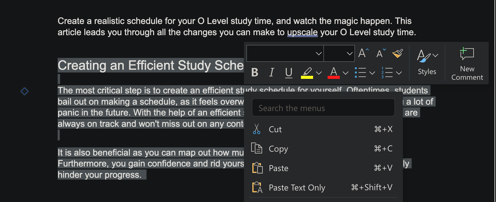 Копирование текста с помощью курсора в Word