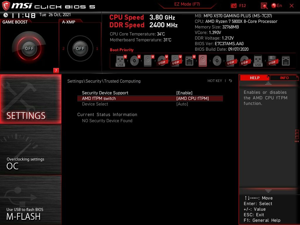 msi motherboard enable tpm settings
