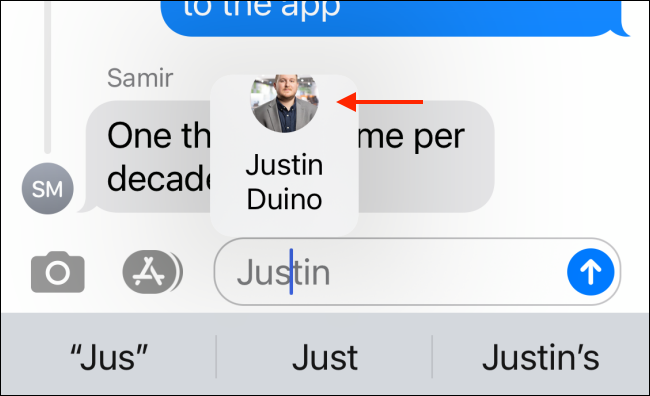 Всплывающее окно с полным именем и фотографией контакта для выбора