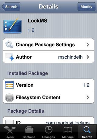 Установка темы LockMS — экран Cydia