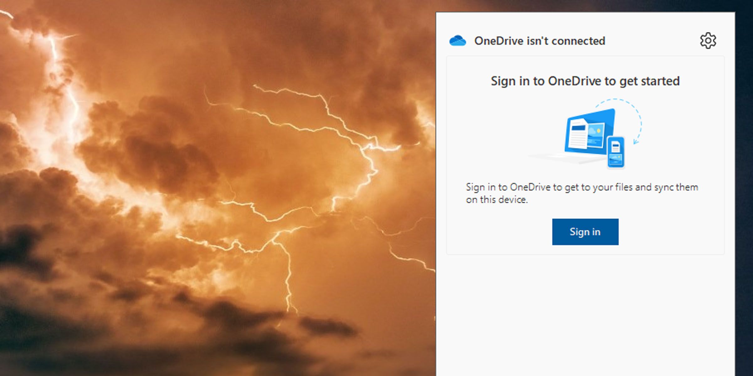 Окно входа в OneDrive на экране