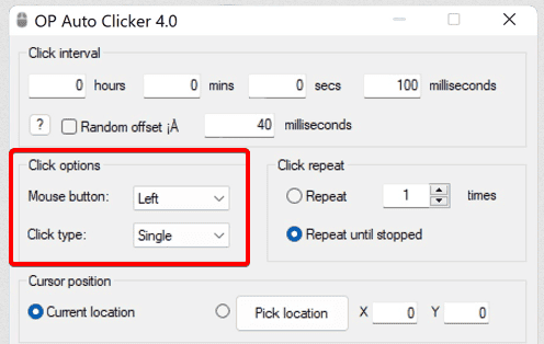 Выбор типа клика: одиночный или двойной