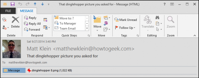 Сообщение во входящих с прикреплённым изображением