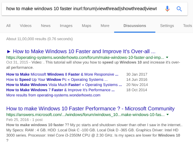 Пример вкладки «Discussions» в результатах поиска