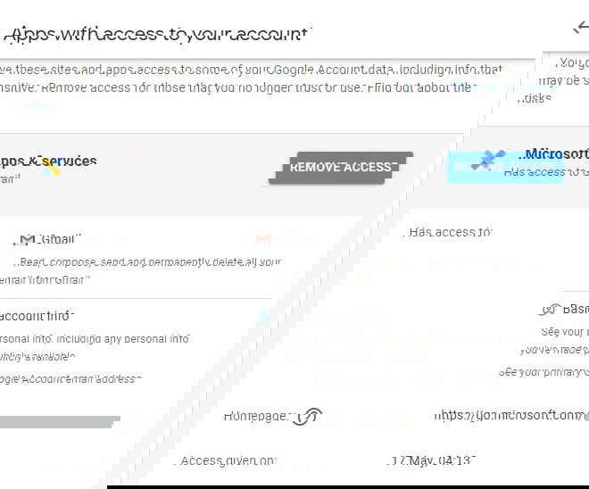 Удаление доступа приложения в Google