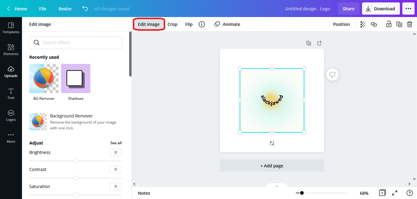 Кнопка 'Edit Image' в Canva с выделенным логотипом