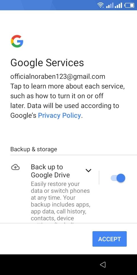 Google services screen