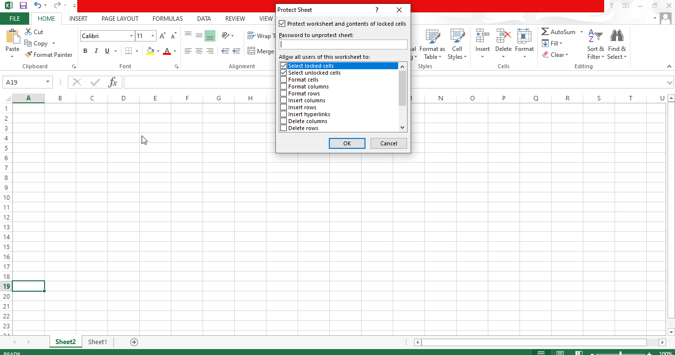 Защитить лист в Excel