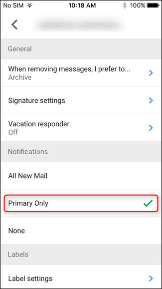 Скриншот: выбор режима уведомлений Primary Only в iOS