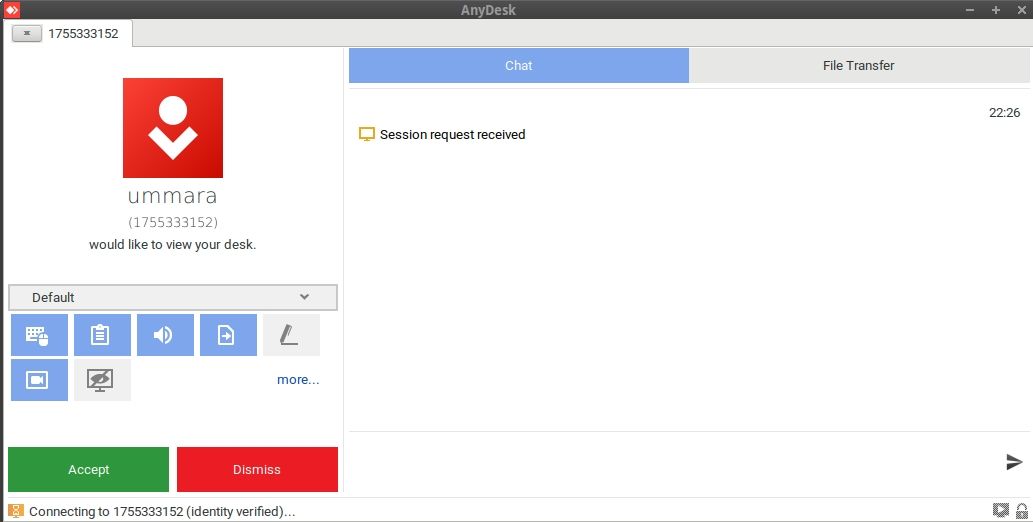 Запрос на подключение AnyDesk на удалённой системе