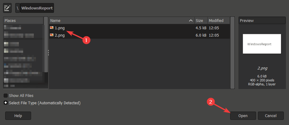 Выберите файлы для открытия как слои
