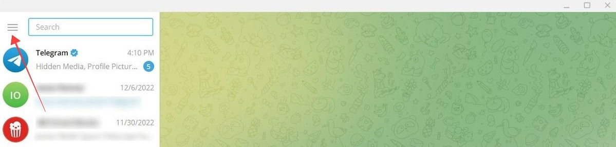 Главное меню в Telegram для десктопа.