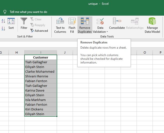 Диалог «Удалить дубликаты» в Excel