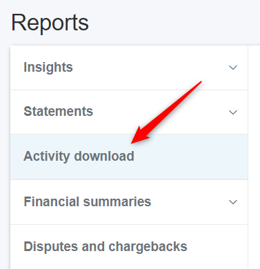 Опция Activity Download в левой панели