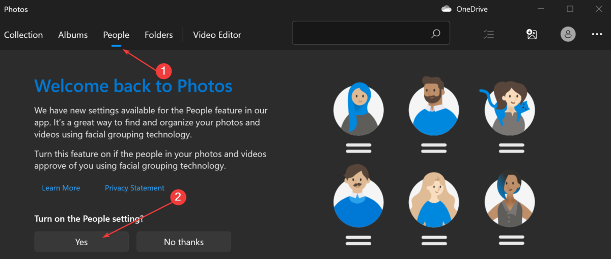 Приветственный экран включения функции Люди в Photos