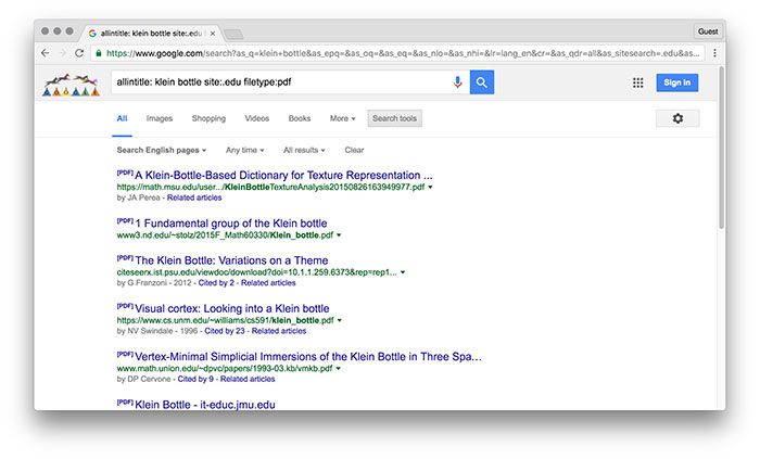 Результаты поиска с перечнем PDF-статей по теме Klein bottle