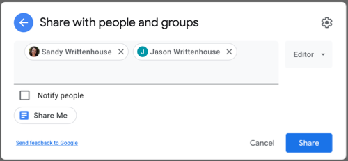 Окно добавления нескольких людей для общего доступа