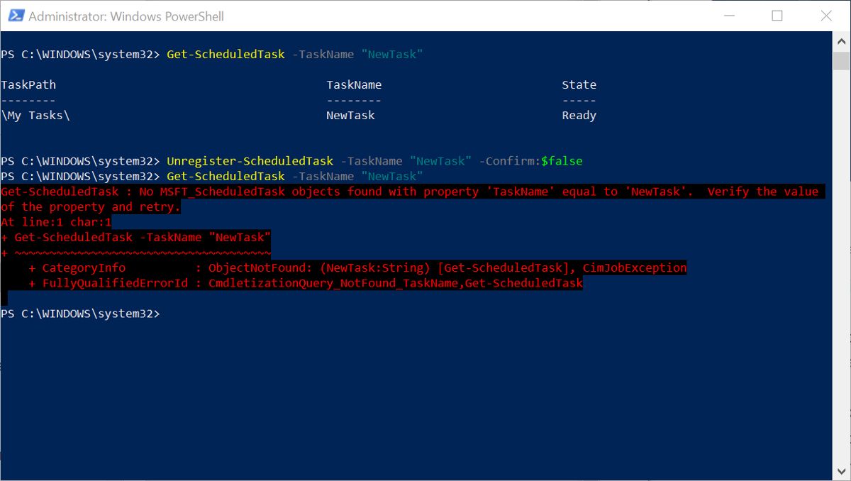 Удаление задач в Windows PowerShell