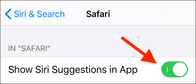 Отключите переключатель «Показывать предложения Siri в приложении»