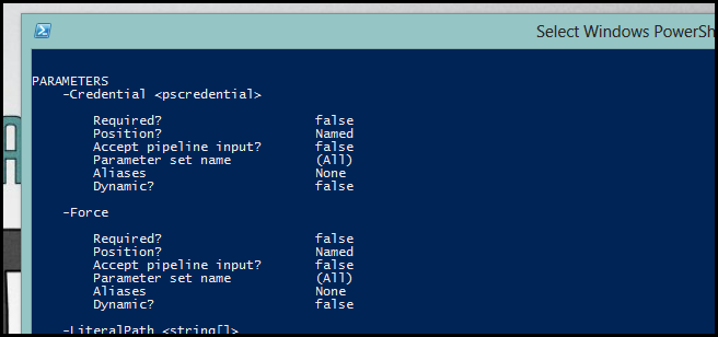 Get-Help с параметром Full: секция параметров