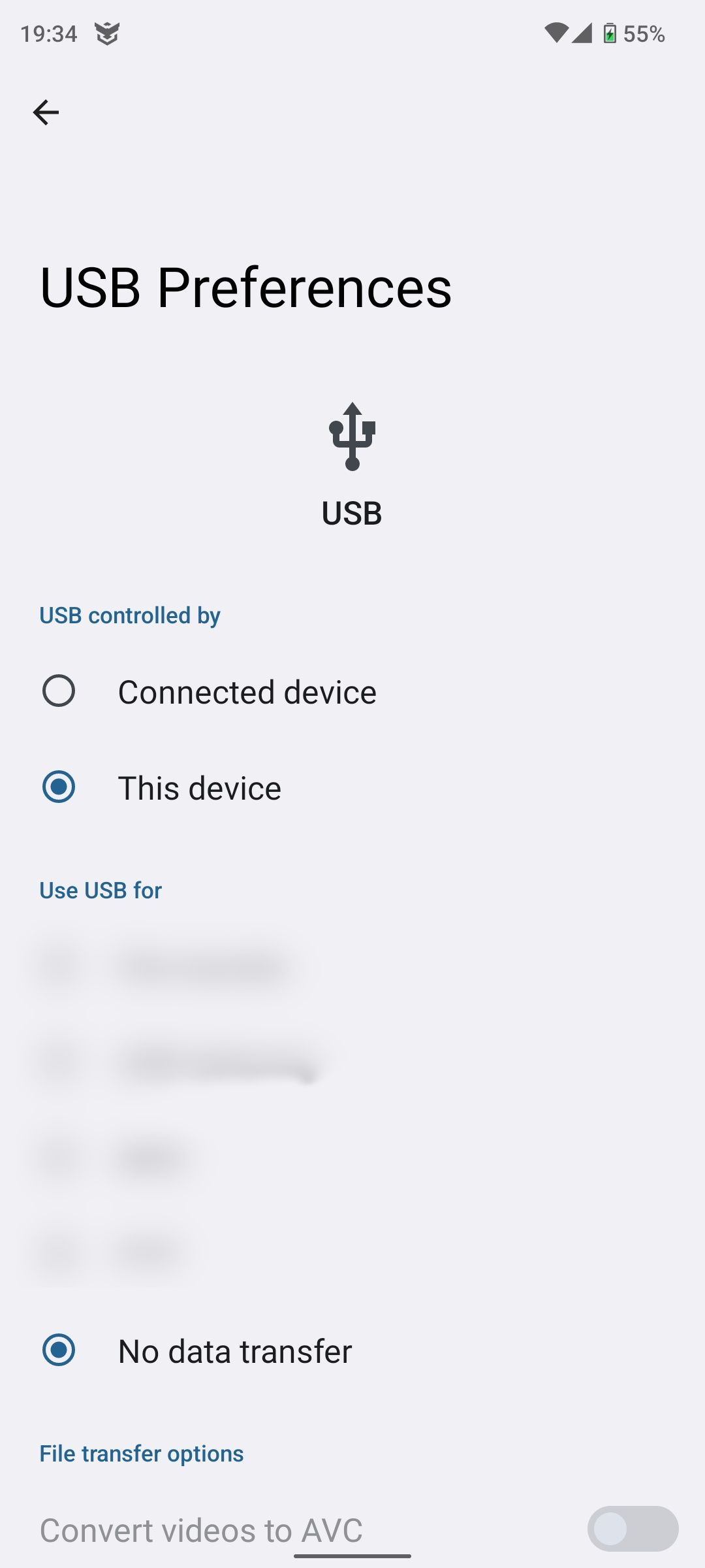 Выбор режима USB на Android