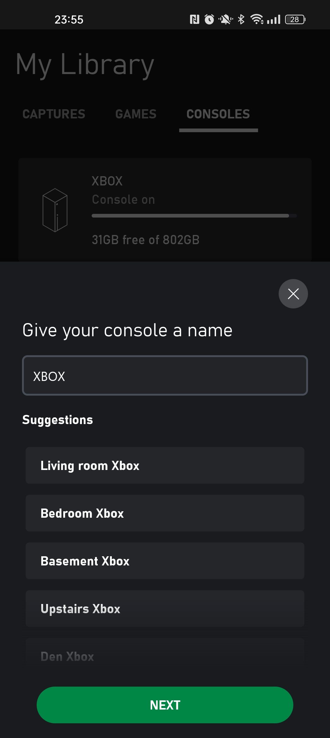 Скриншот опции присвоения имени консоли в приложении Xbox