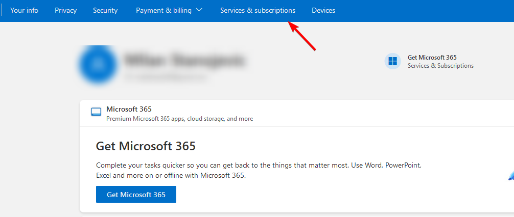 Изображение: страница Службы и подписки в учётной записи Microsoft