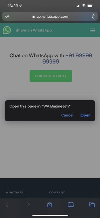 whatsapp chat via link on ios