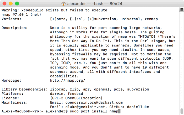 Установка пакета через MacPorts