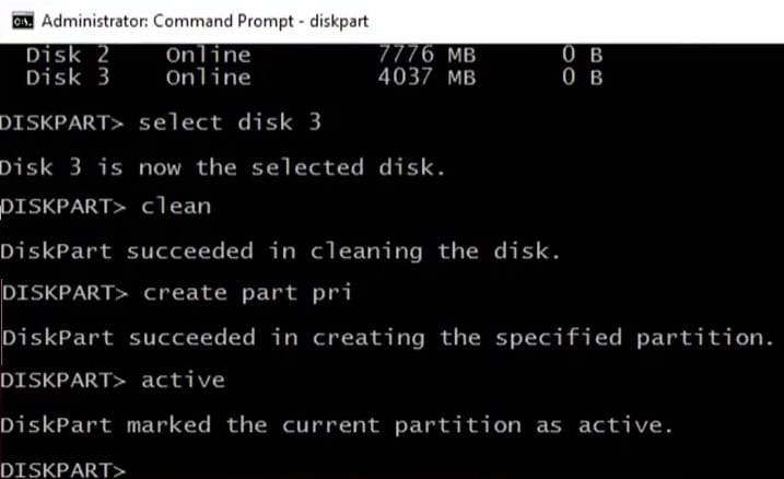 Команда active в diskpart