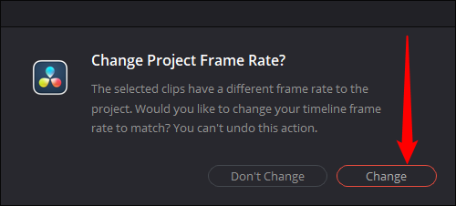 Сообщение о несоответствии частоты кадров, выбор