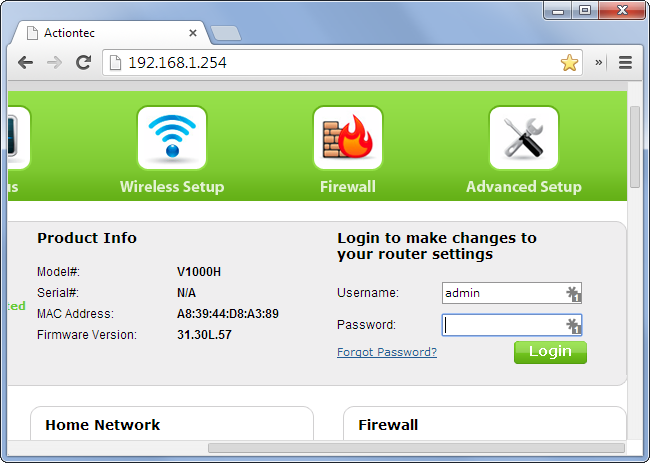 Экран входа в веб-интерфейс роутера