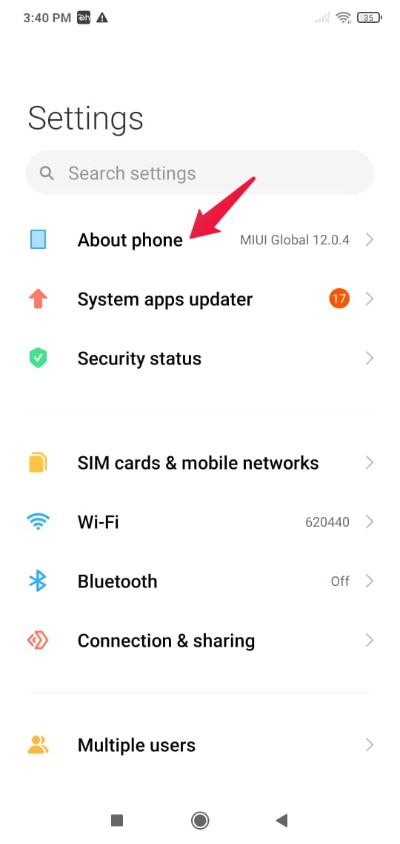 Информация об устройстве Xiaomi