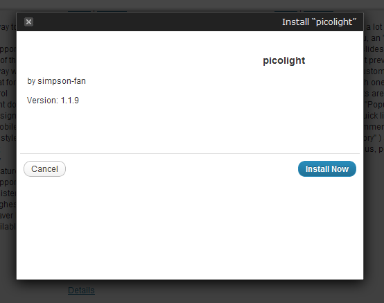 Предпросмотр темы Picolight в режиме живого просмотра