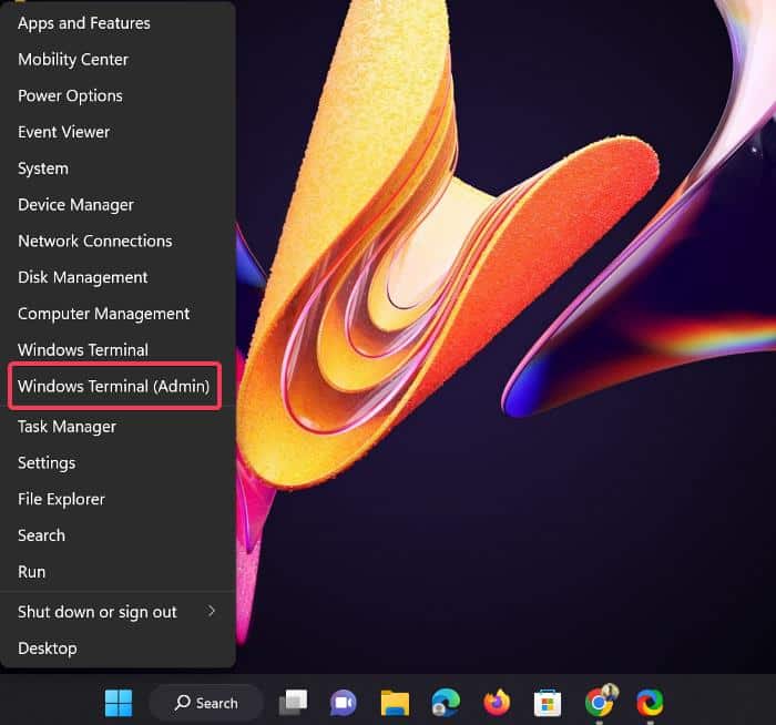 Menú rápido de Windows con Windows Terminal como administrador