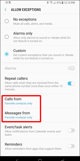 Скриншот: список избранных контактов и параметры пропуска