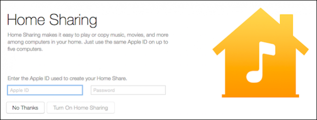 Ввод Apple ID для Home Sharing