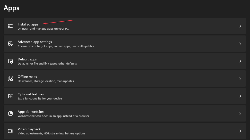 Изображение: список установленных приложений в Параметрах