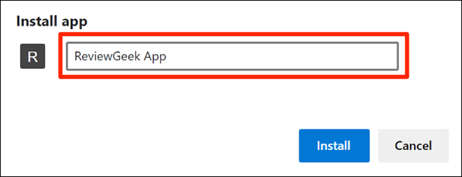 Enter a website app name in Edge
